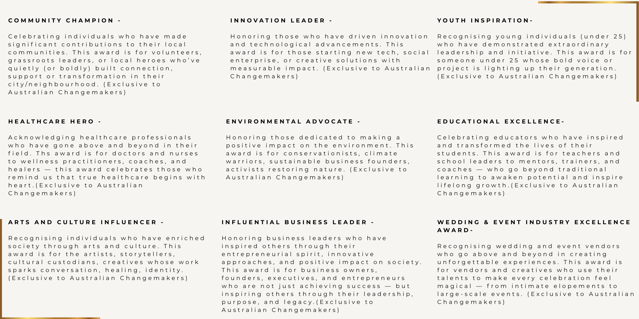 The Inspire Awards 2026 Categories